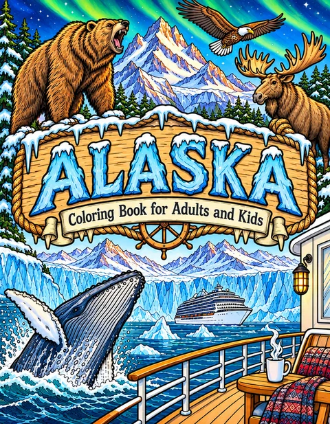 Alaska Coloring Book for Adults cover illustration by Louisa May Carson