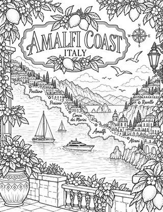 Illustrated travel map of Amalfi Coast landmarks and attractions