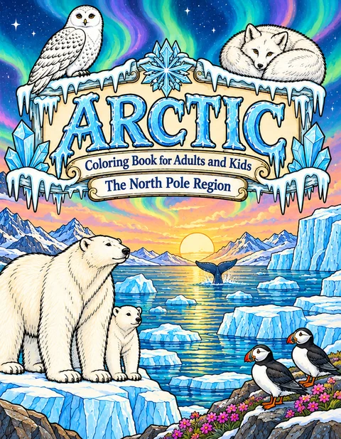 Arctic Coloring Book for Adults cover illustration by Louisa May Carson