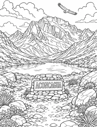 Aconcagua Argentina coloring page with detailed line art