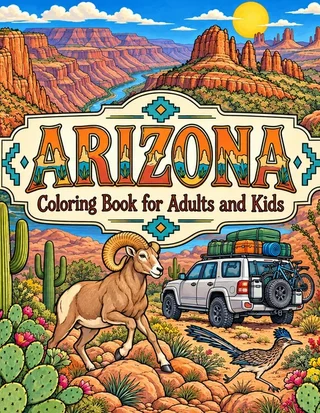 Arizona Coloring Book for Adults cover illustration by Louisa May Carson
