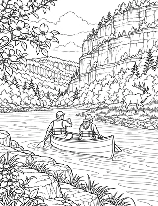 Detailed coloring page of Buffalo River canoe