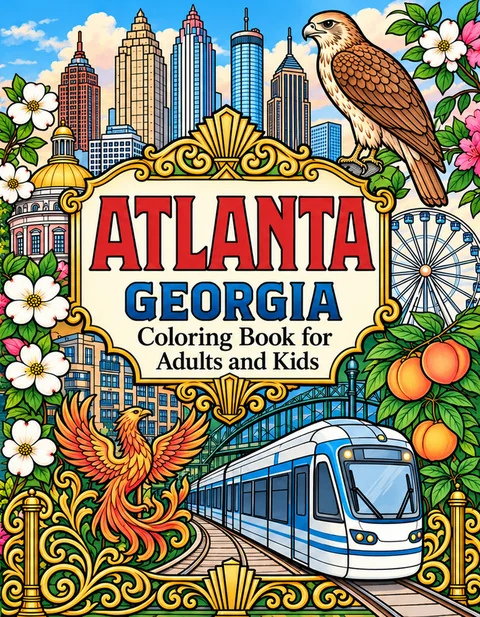Atlanta Coloring Book for Adults cover illustration by Louisa May Carson
