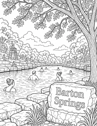 Detailed coloring page of Texas Hill Country