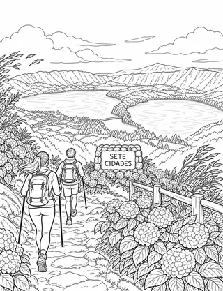 Detailed coloring page of Sete Cidades twin lakes