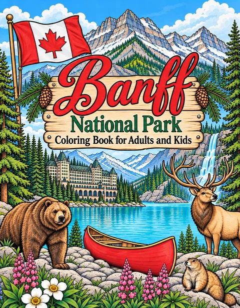 Banff Coloring Book for Adults cover illustration by Louisa May Carson