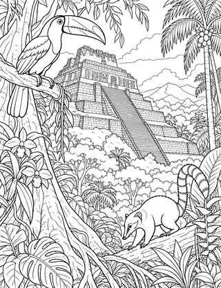 Detailed coloring page of Xunantunich El Castillo