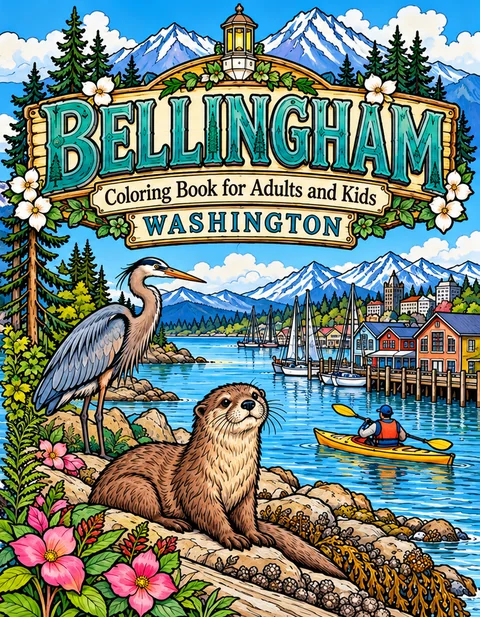 Bellingham Coloring Book for Adults cover illustration by Louisa May Carson