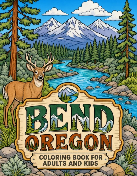 Bend Coloring Book for Adults cover illustration by Louisa May Carson
