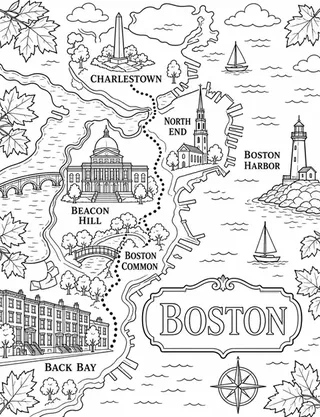 Illustrated travel map of Boston landmarks and attractions