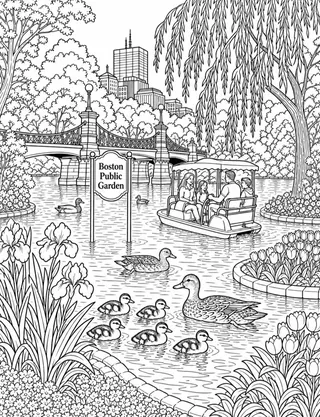 Detailed coloring page of Beacon Hill'S Gaslit Cobblestones