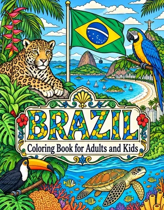 Brazil Coloring Book for Adults cover illustration by Louisa May Carson