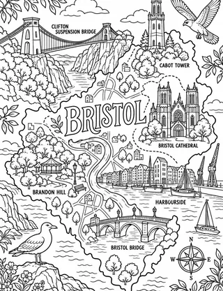 Illustrated travel map of Bristol landmarks and attractions
