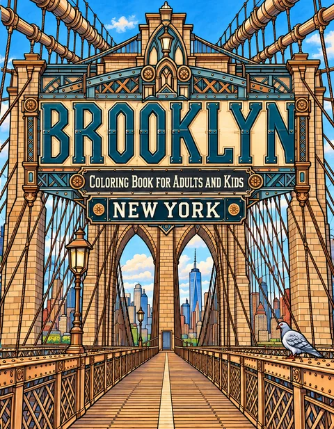 Brooklyn Coloring Book for Adults cover illustration by Louisa May Carson
