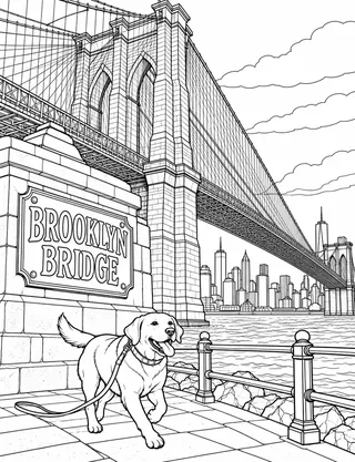 Detailed coloring page of Brooklyn Bridge Engineering Landmark