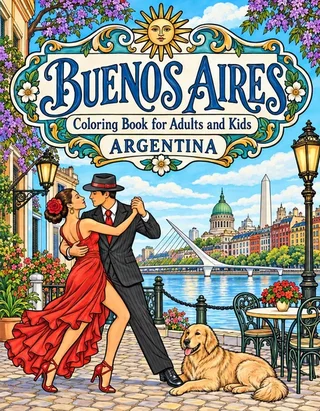 Buenos Aires Coloring Book for Adults cover illustration by Louisa May Carson