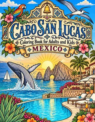 Cabo Coloring Book for Adults cover illustration by Louisa May Carson