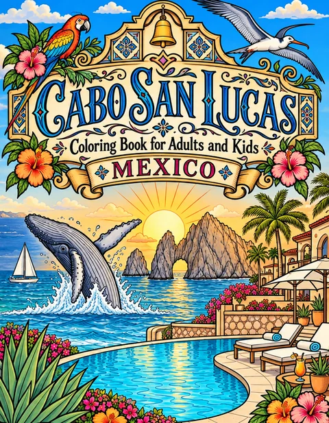 Cabo Coloring Book for Adults cover illustration by Louisa May Carson