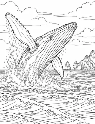 Detailed coloring page of Humpback Whale Breach