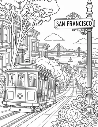 Detailed coloring page of Steep San Francisco street