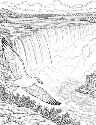 Detailed colouring page of Niagara Falls Ontario
