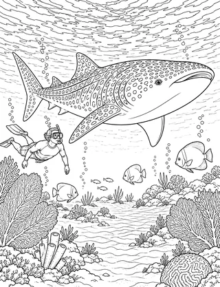 Detailed coloring page of Whale shark seasonal passage