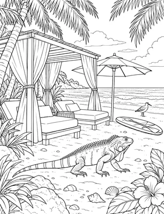 Detailed coloring page of Isla Mujeres beach club afternoon