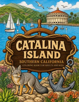 Catalina Island Coloring Book for Adults cover illustration by Louisa May Carson