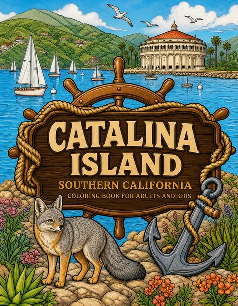 Catalina Island Coloring Book for Adults cover illustration by Louisa May Carson