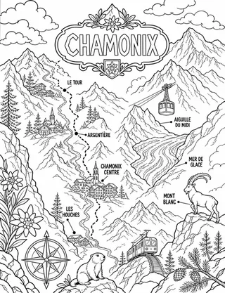 Illustrated travel map of Chamonix landmarks and attractions