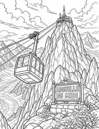 Detailed coloring page of Aiguille du Midi Needle Summit