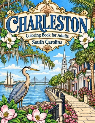 Charleston Coloring Book for Adults cover illustration by Louisa May Carson