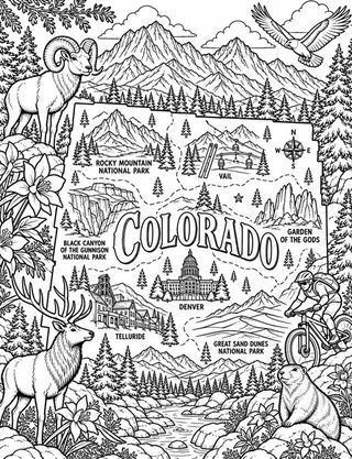 Illustrated travel map of Colorado landmarks and attractions