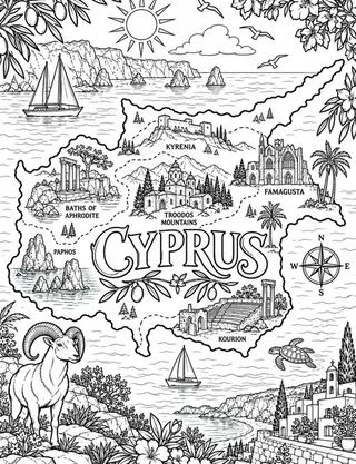 Illustrated travel map of Cyprus landmarks and attractions