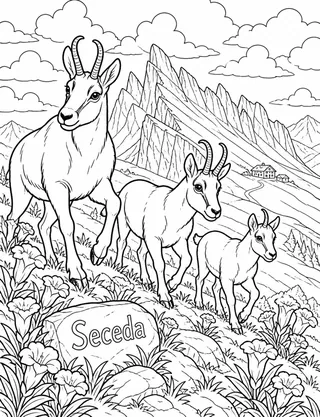 Detailed coloring page of Chamois featuring Seceda sign