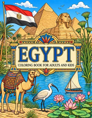 Egypt Coloring Book for Adults cover illustration by Louisa May Carson