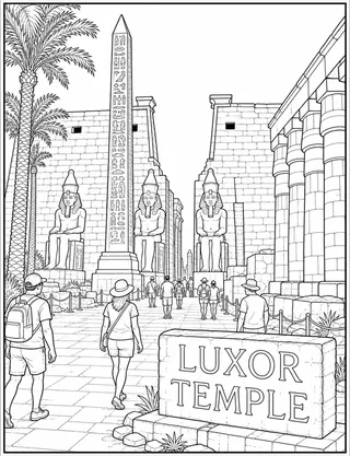Luxor Temple Egypt coloring page with detailed line art