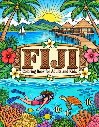 Fiji Coloring Book for Adults cover illustration by Louisa May Carson