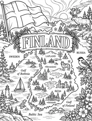 Illustrated travel map of Finland landmarks and attractions