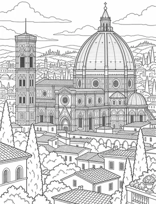 Detailed coloring page of Duomo-campanile-rooftops