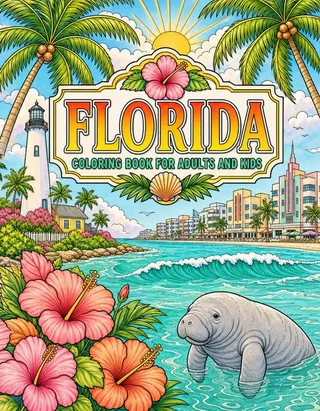 Florida Coloring Book for Adults cover illustration by Louisa May Carson