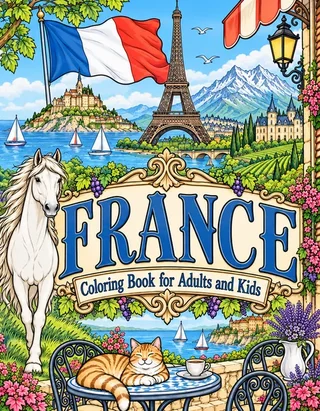 France Coloring Book for Adults cover illustration by Louisa May Carson
