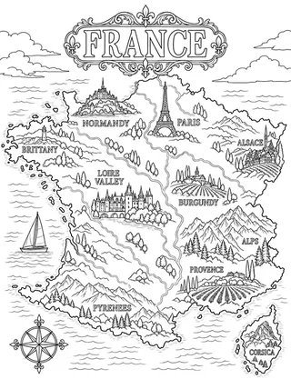 Illustrated travel map of France landmarks and attractions