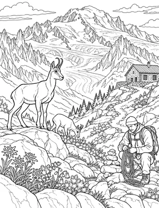 Detailed coloring page of Mont Blanc Alpine Ascent