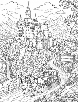 Detailed coloring page of Germany_12 featuring Neuschwanstein sign