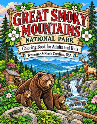 Great Smoky Mountains Coloring Book for Adults cover illustration by Louisa May Carson