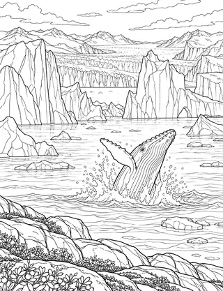 Detailed coloring page of Ilulissat Icefjord iceberg cathedral