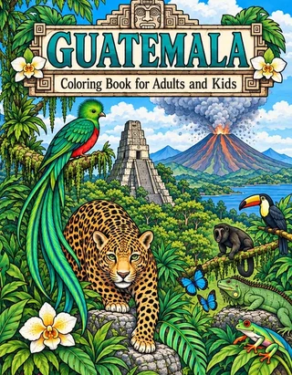 Guatemala Coloring Book for Adults cover illustration by Louisa May Carson
