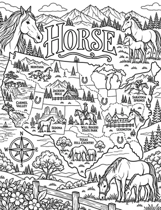 Illustrated travel map of Horse landmarks and attractions