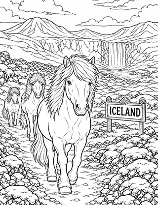 Iceland Horse coloring page with detailed line art